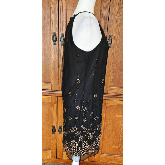 Max Studio Specialty Sz S Whimsigoth‎ Chic VTG Black Gold Halter Sequin Dress - Picture 6 of 13